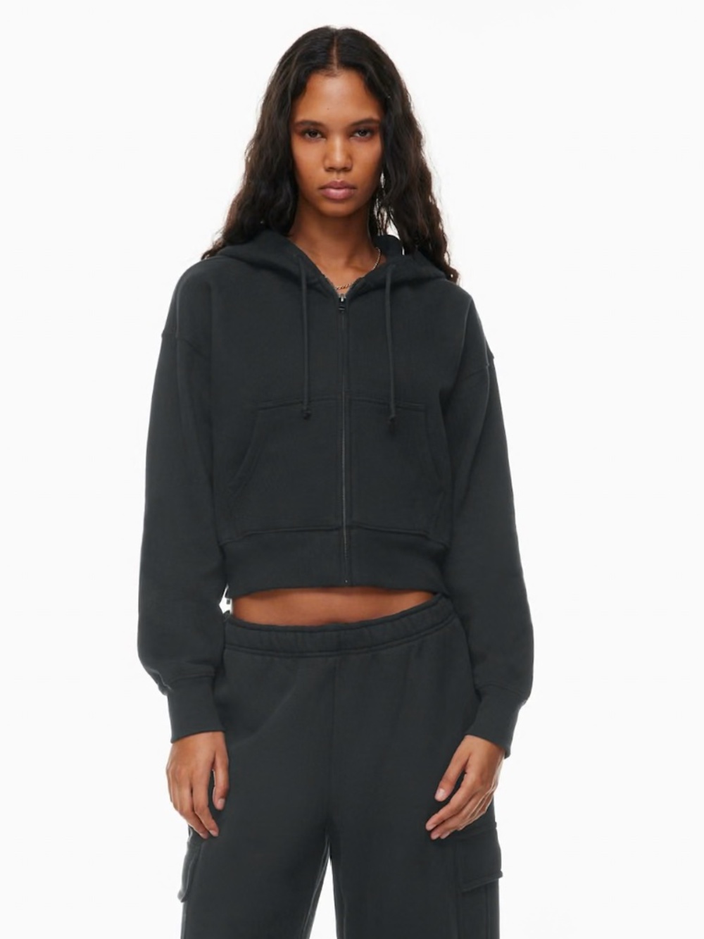 TNA Cozy Fleece Boyfriend Boxy Zip Hoodie - Black, S